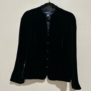 Ann Taylor Black Velvet Jacket Silk Blend Beautiful Buttons Business Dinner